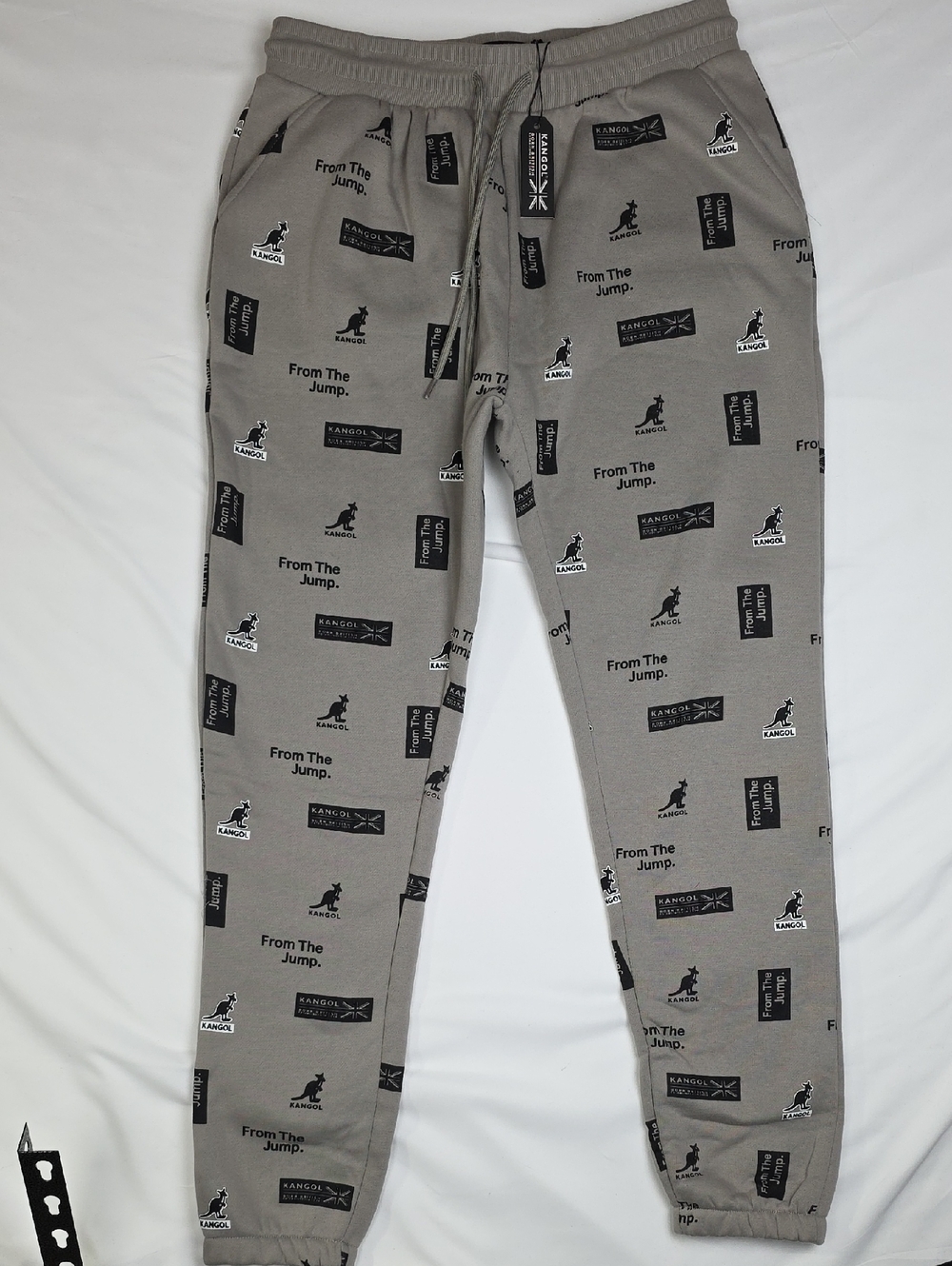 Kangol Men's Taupe Grey All-Over Logo Joggers Large